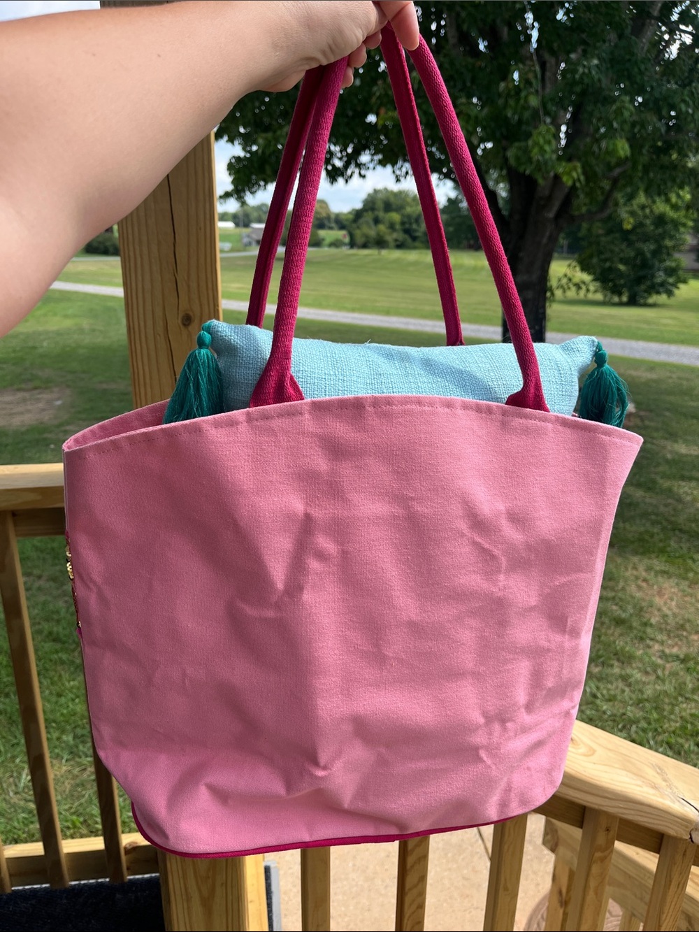 Pink Sequin Flamingo Tote Book Bag Farmers Market Tote - Picture 5 of 10